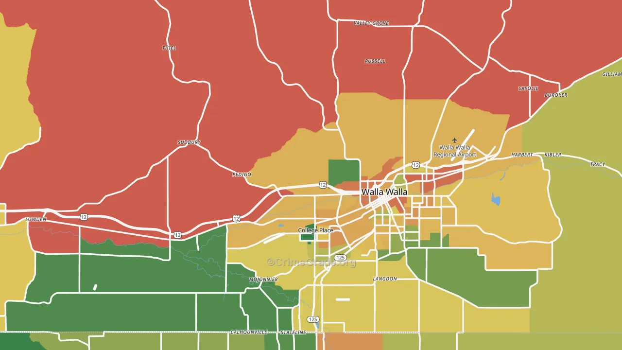 Walla Walla County, WA Map of Burglary Rates