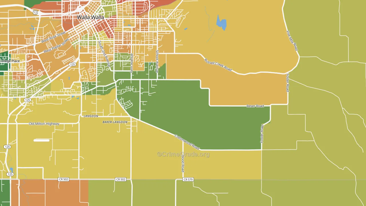 Walla Walla East, WA Map of Burglary Rates