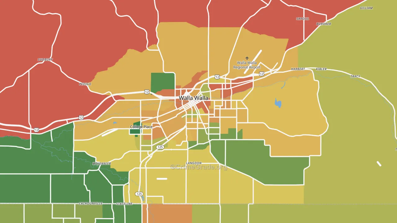 Walla Walla, WA Map of Burglary Rates
