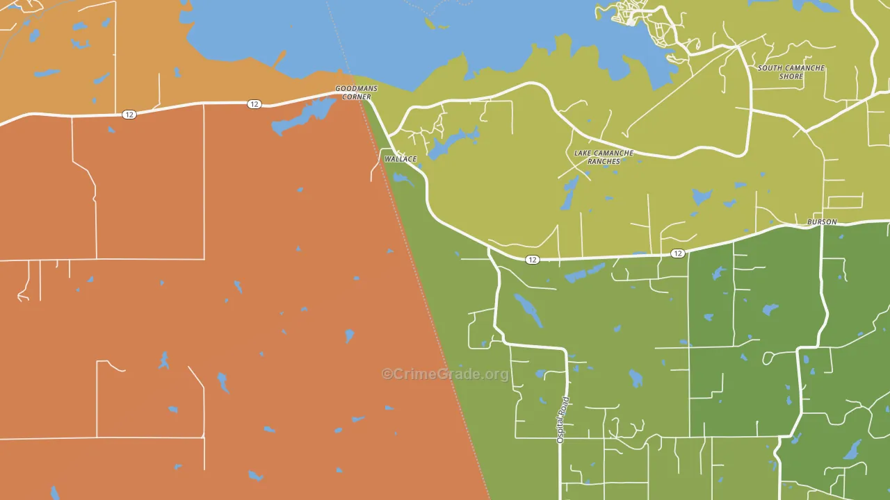 Wallace, CA Map of Burglary Rates