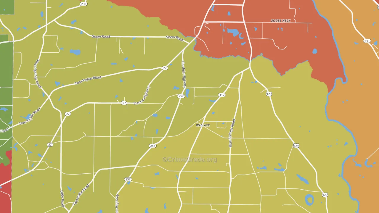 Wallace, GA Map of Burglary Rates