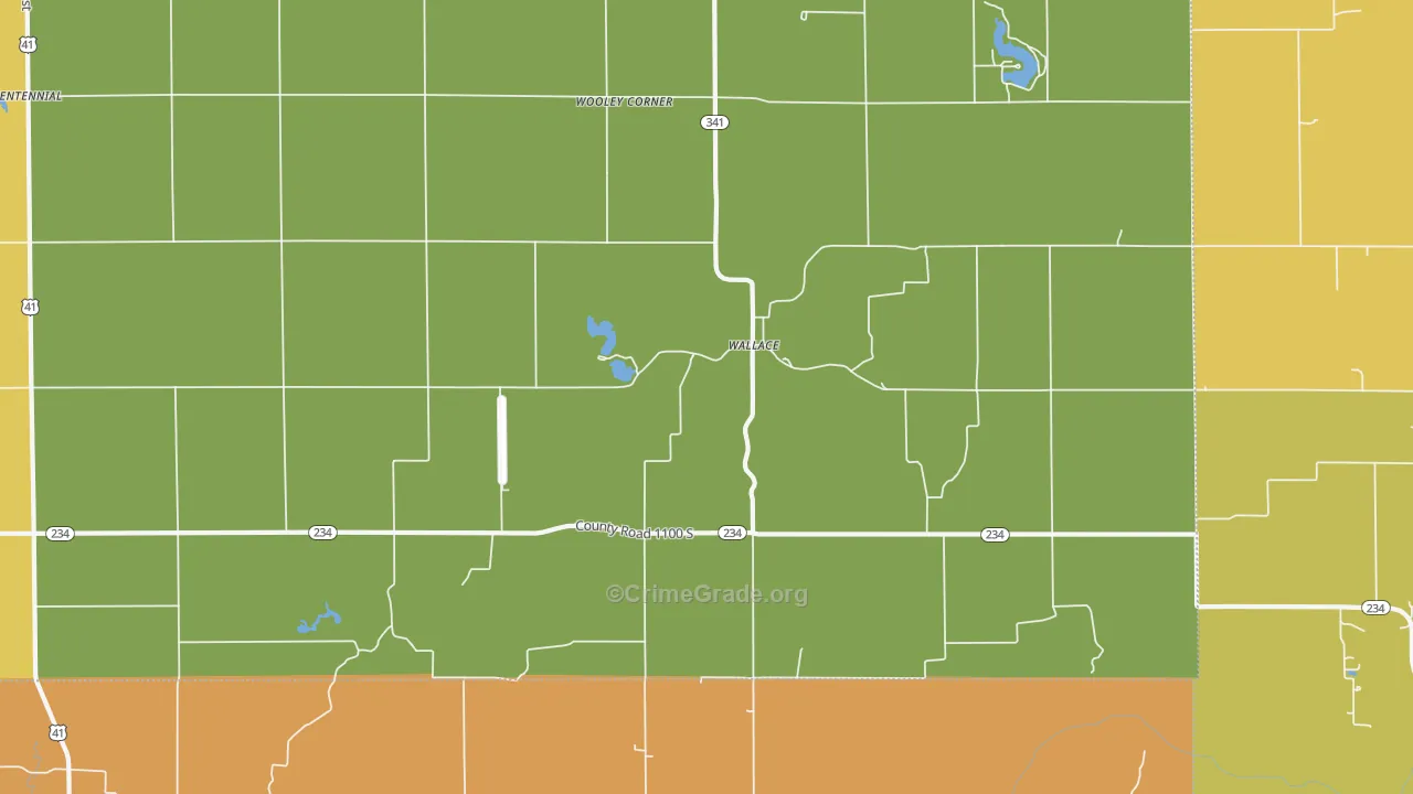 Wallace, IN Map of Burglary Rates