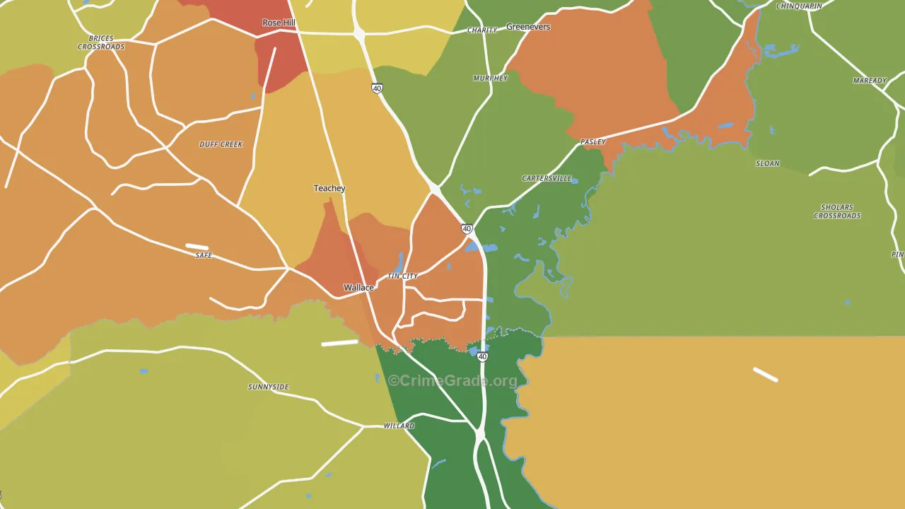 Wallace, NC Map of Burglary Rates