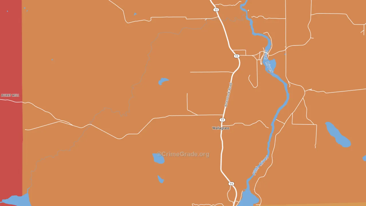 Wallagrass, ME Map of Burglary Rates