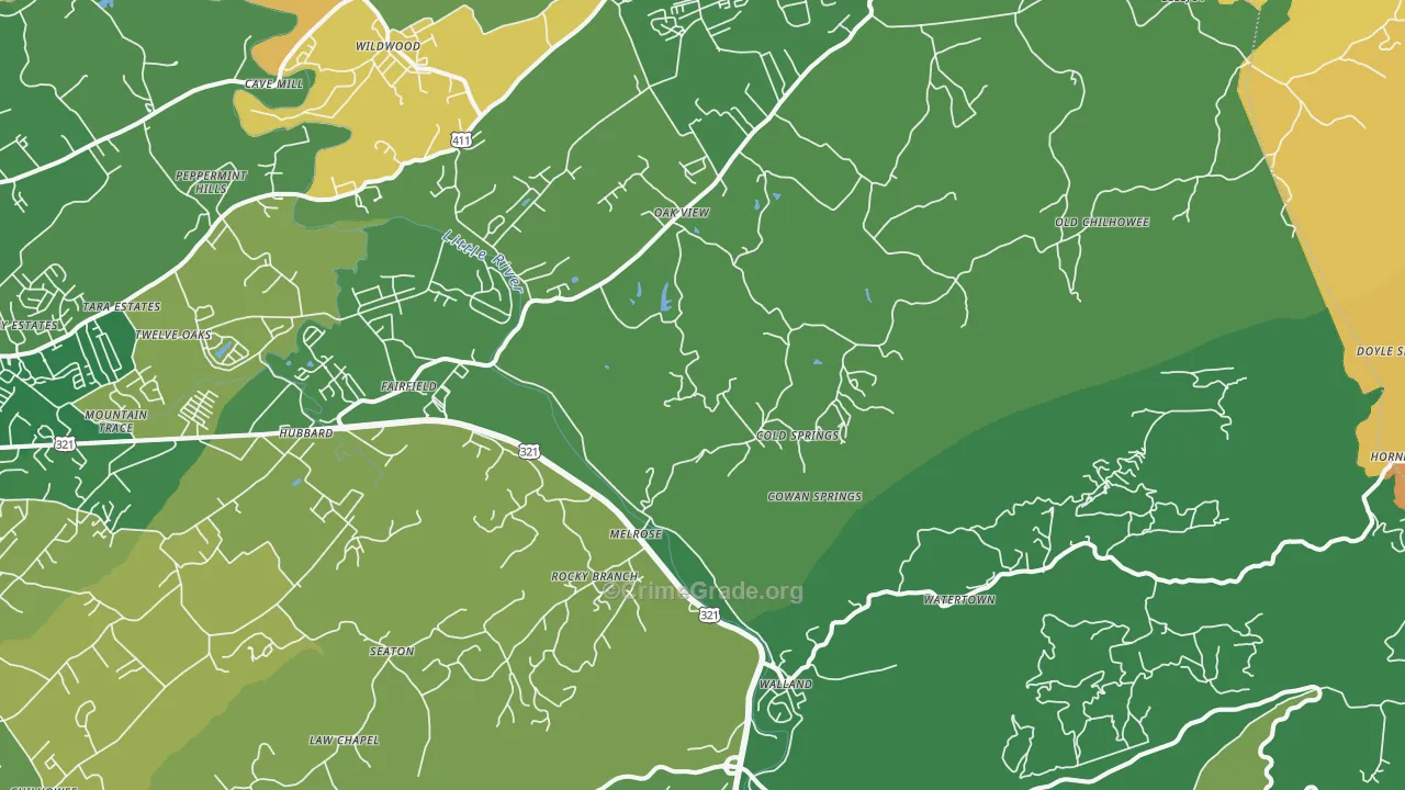 Walland, TN Map of Burglary Rates