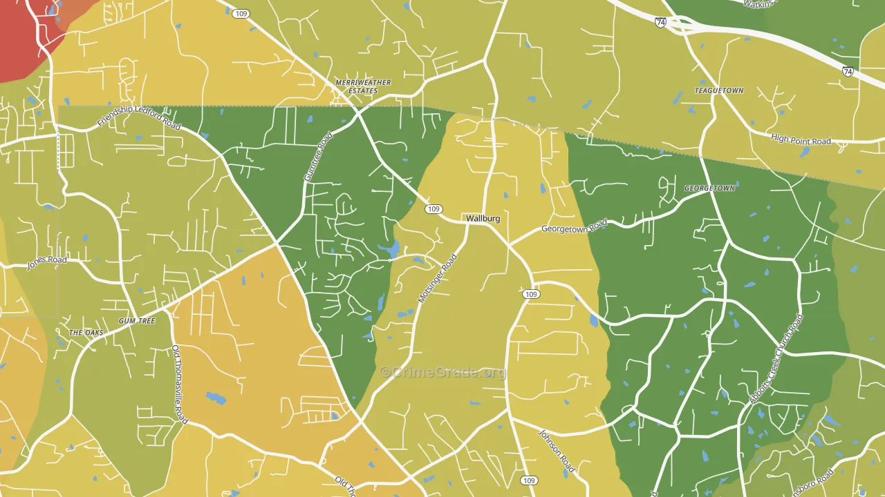 Wallburg, NC Map of Burglary Rates