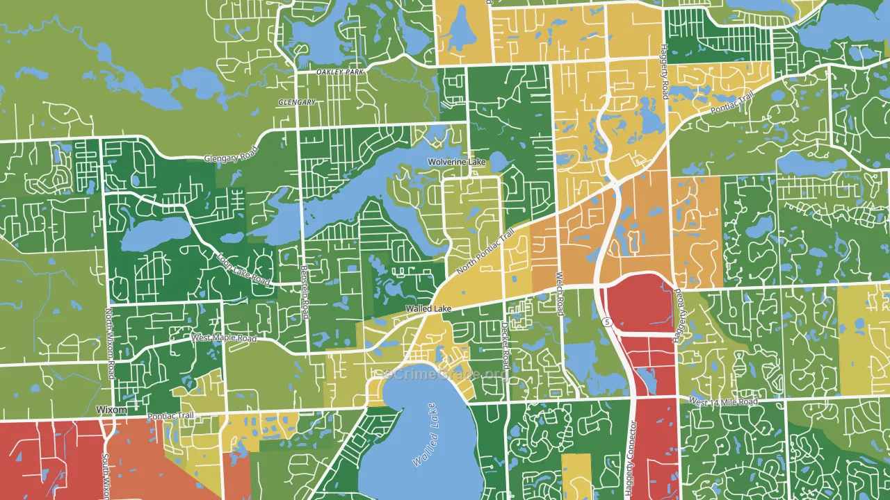 Walled Lake, MI Map of Burglary Rates