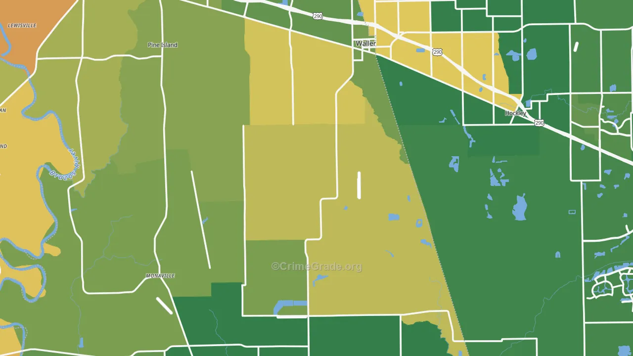 Waller County, TX Map of Burglary Rates