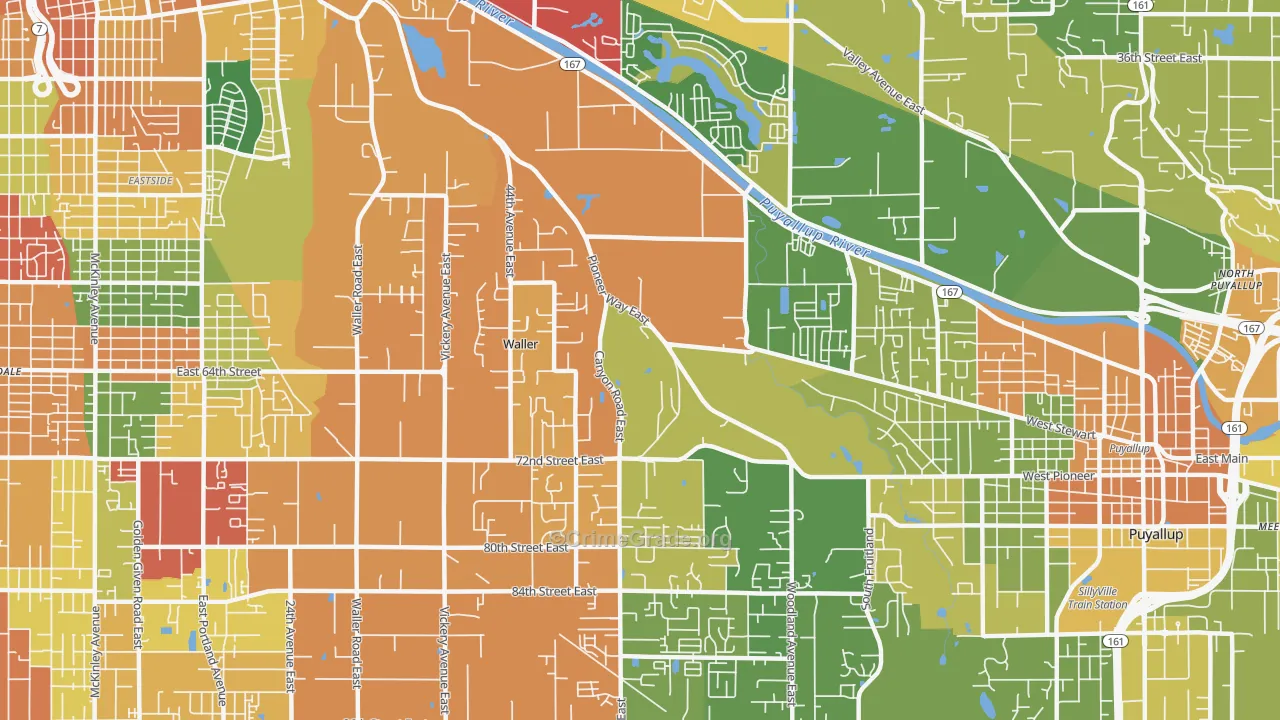 Waller, Tacoma, WA Map of Burglary Rates