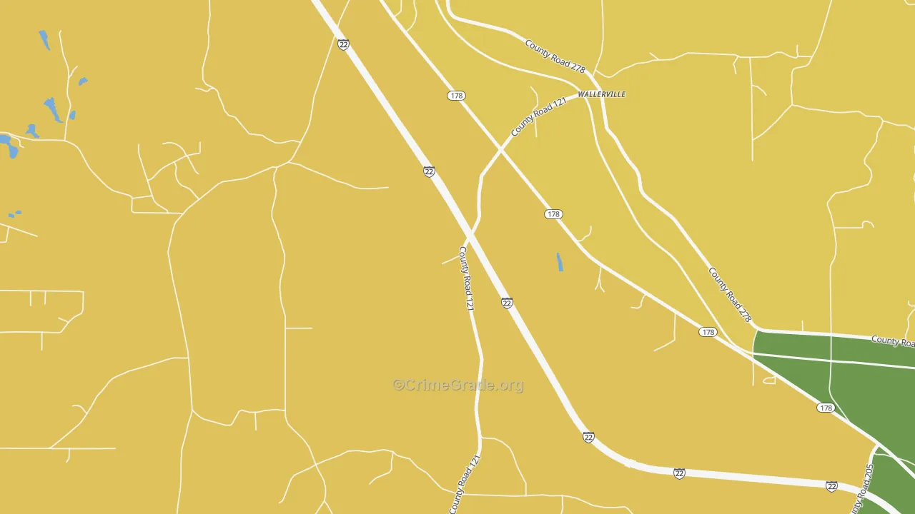 Wallerville, MS Map of Burglary Rates