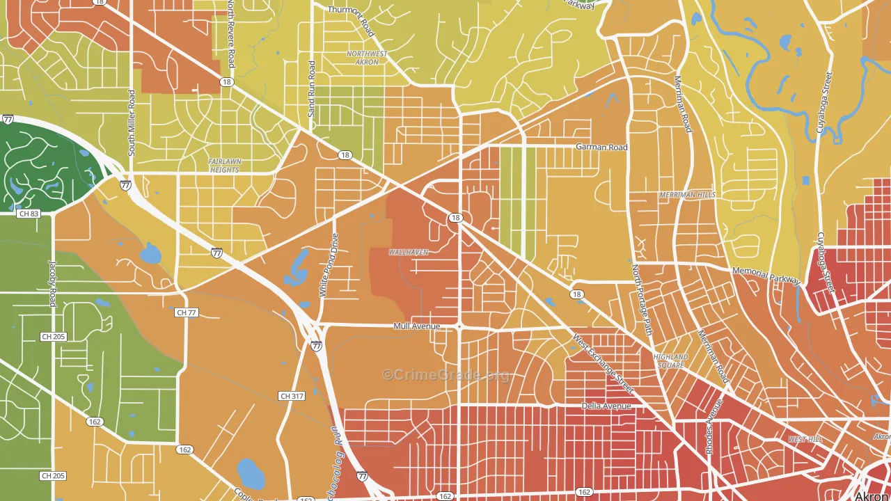 Wallhaven, Akron, OH Map of Burglary Rates
