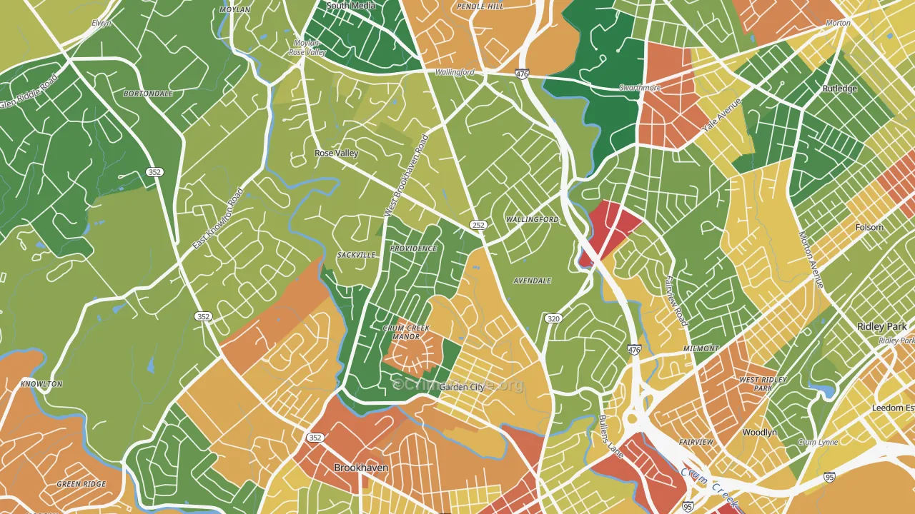 Wallingford, PA Map of Burglary Rates