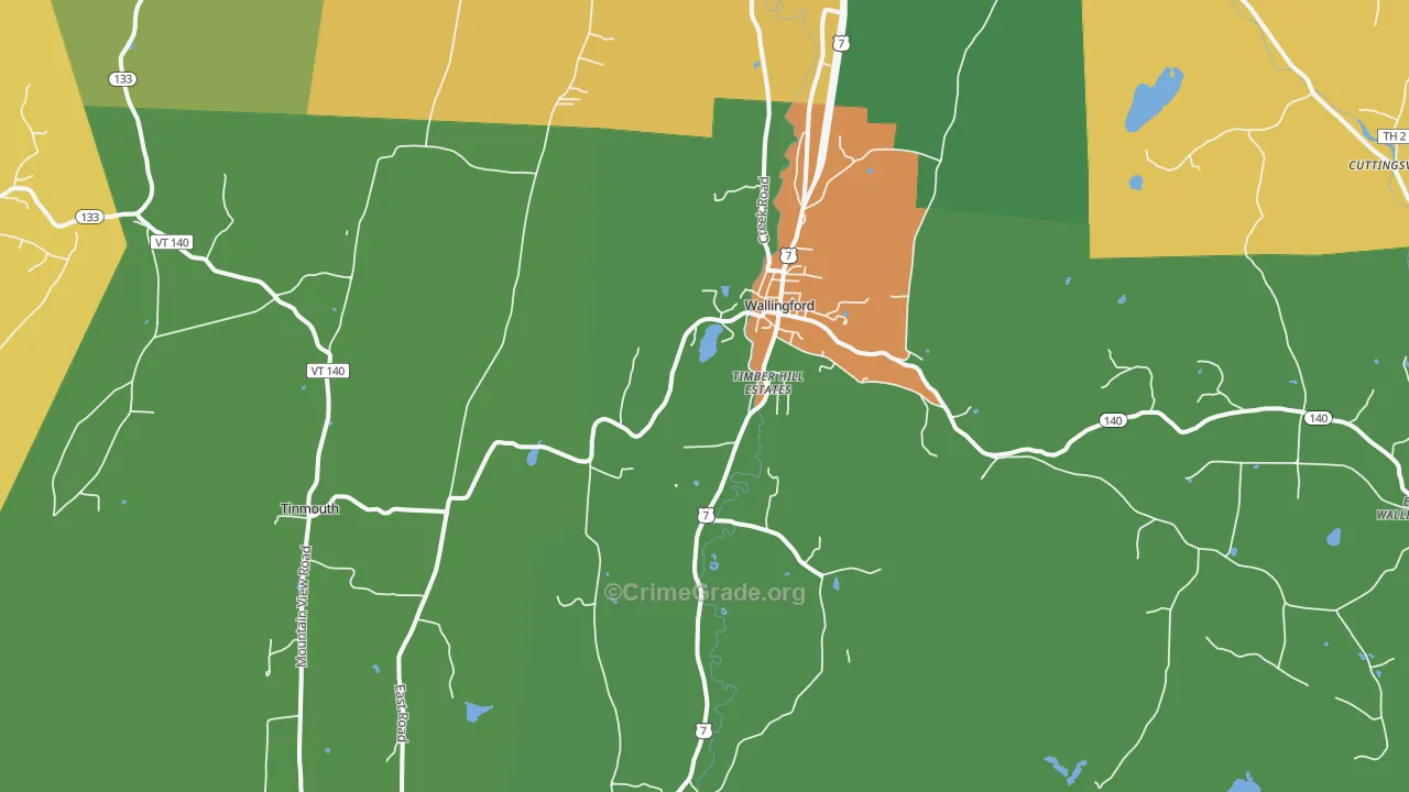 Wallingford, VT Map of Burglary Rates