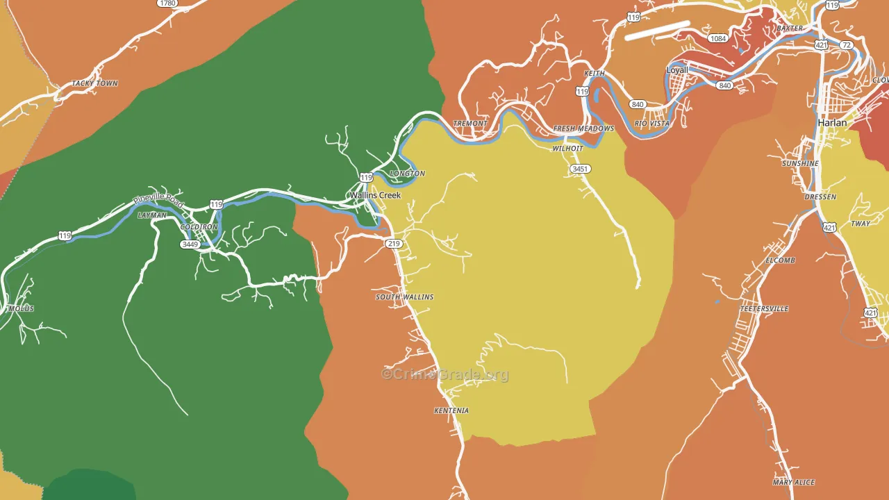 Wallins Creek, KY Map of Burglary Rates