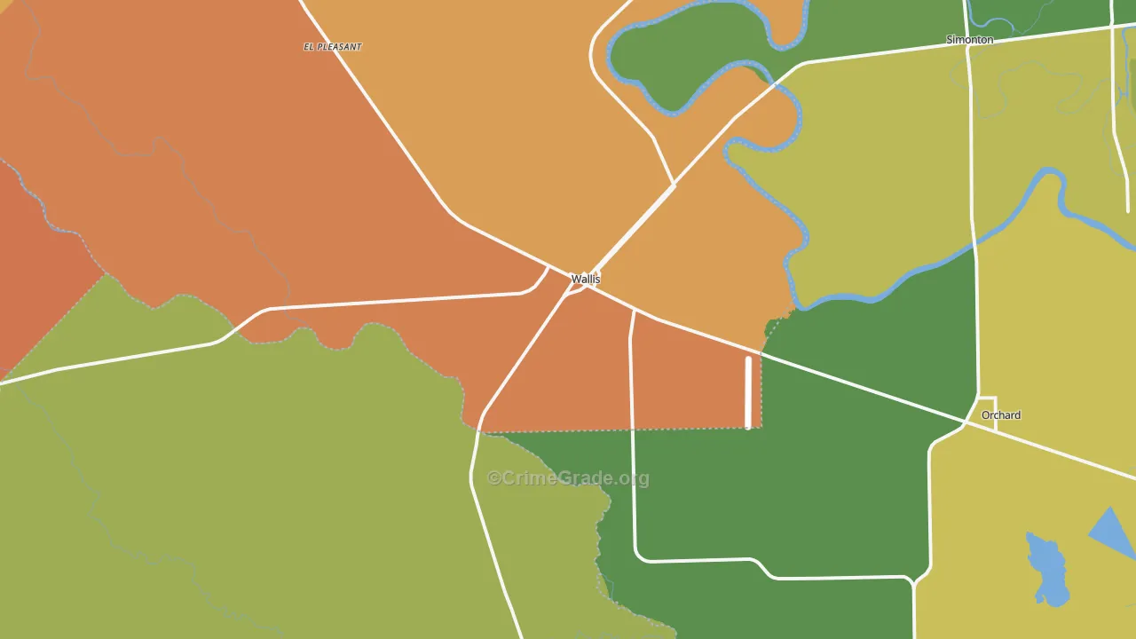 Wallis, TX Map of Burglary Rates