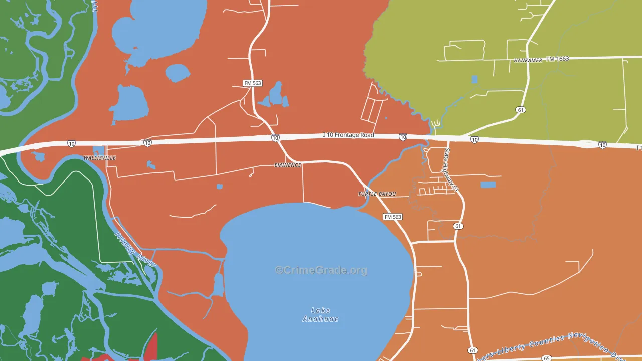 Wallisville, TX Map of Burglary Rates