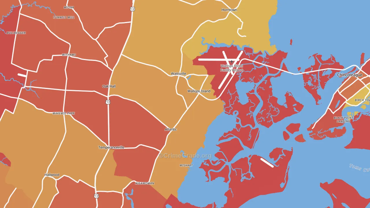 Wallops Island, VA Map of Burglary Rates