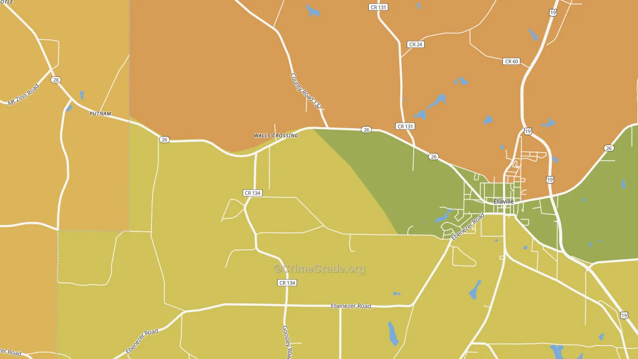 Walls Crossing, GA Map of Burglary Rates