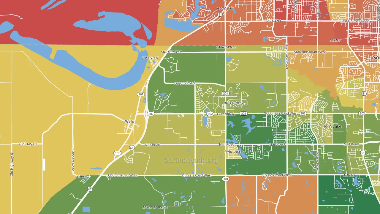 Walls, MS Map of Burglary Rates
