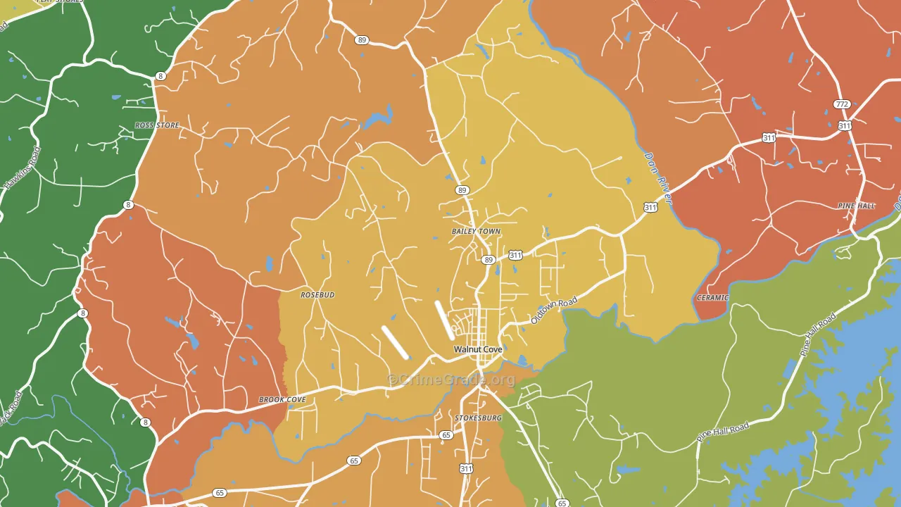Walnut Cove, NC Map of Burglary Rates
