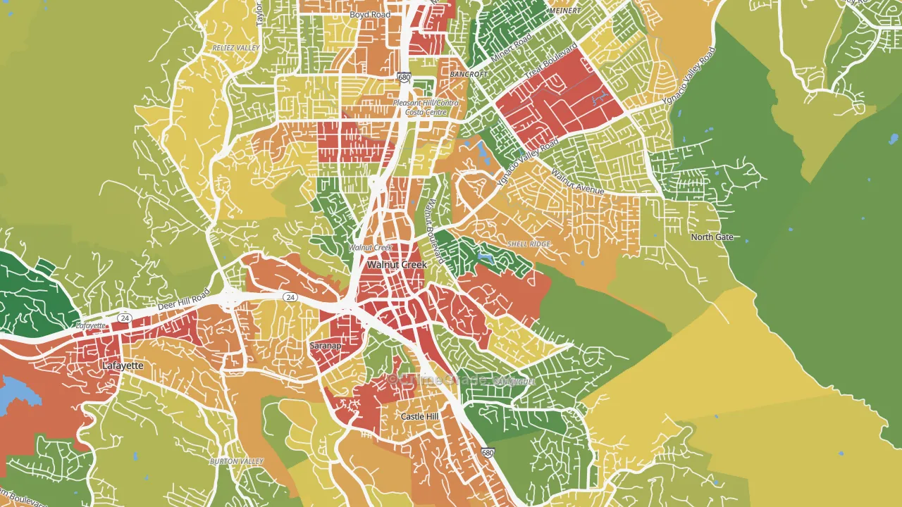 Walnut Creek, CA Map of Burglary Rates
