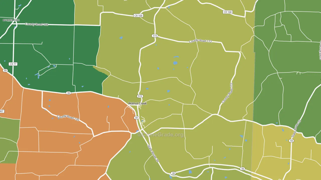 Walnut Creek, OH Map of Burglary Rates