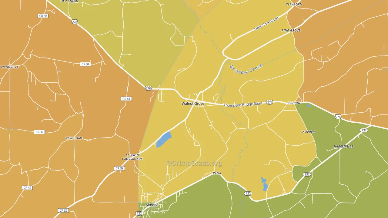 Walnut Grove, AL Map of Burglary Rates