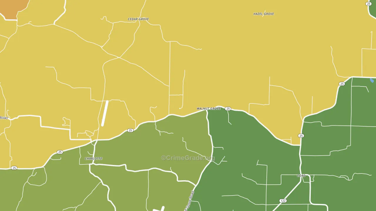 Walnut Grove, AR Map of Burglary Rates