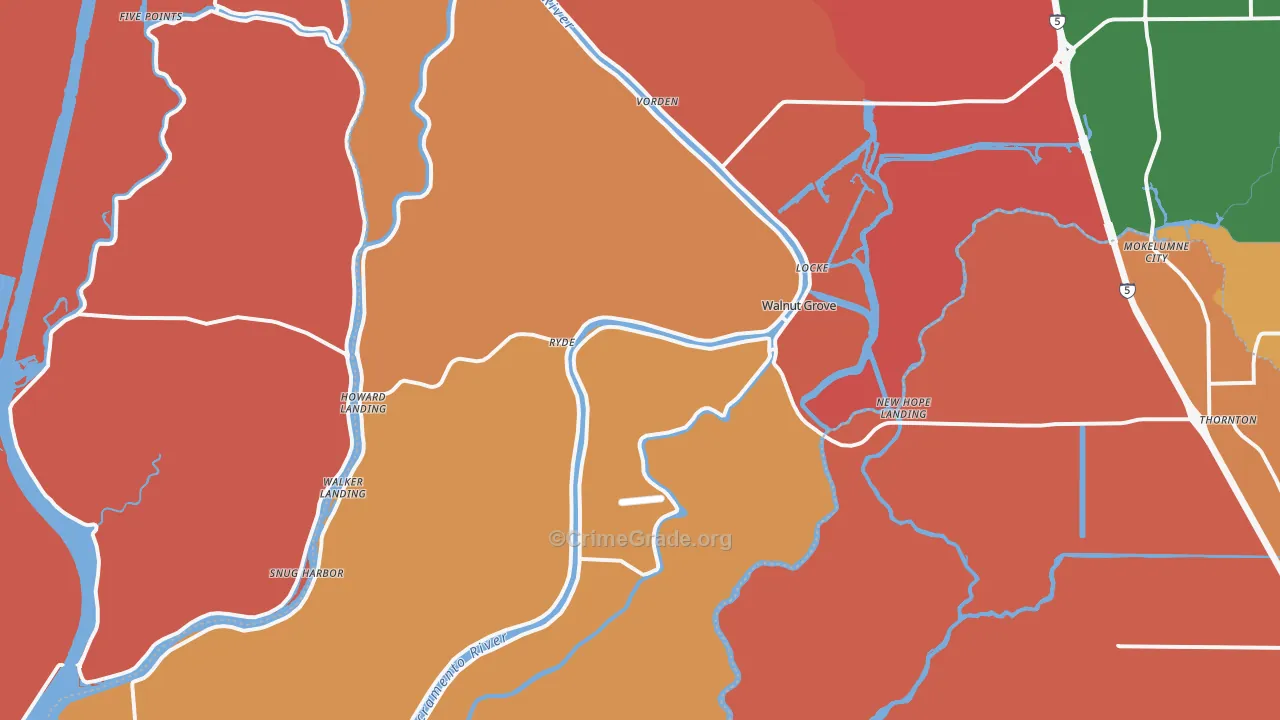 Walnut Grove, CA Map of Burglary Rates