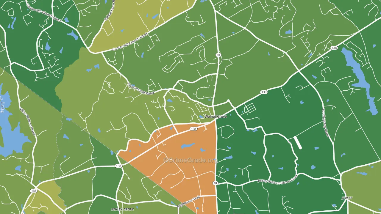 Walnut Grove, GA Map of Burglary Rates