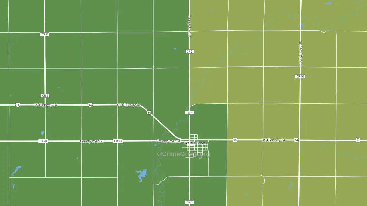 Walnut Grove, MN Map of Burglary Rates