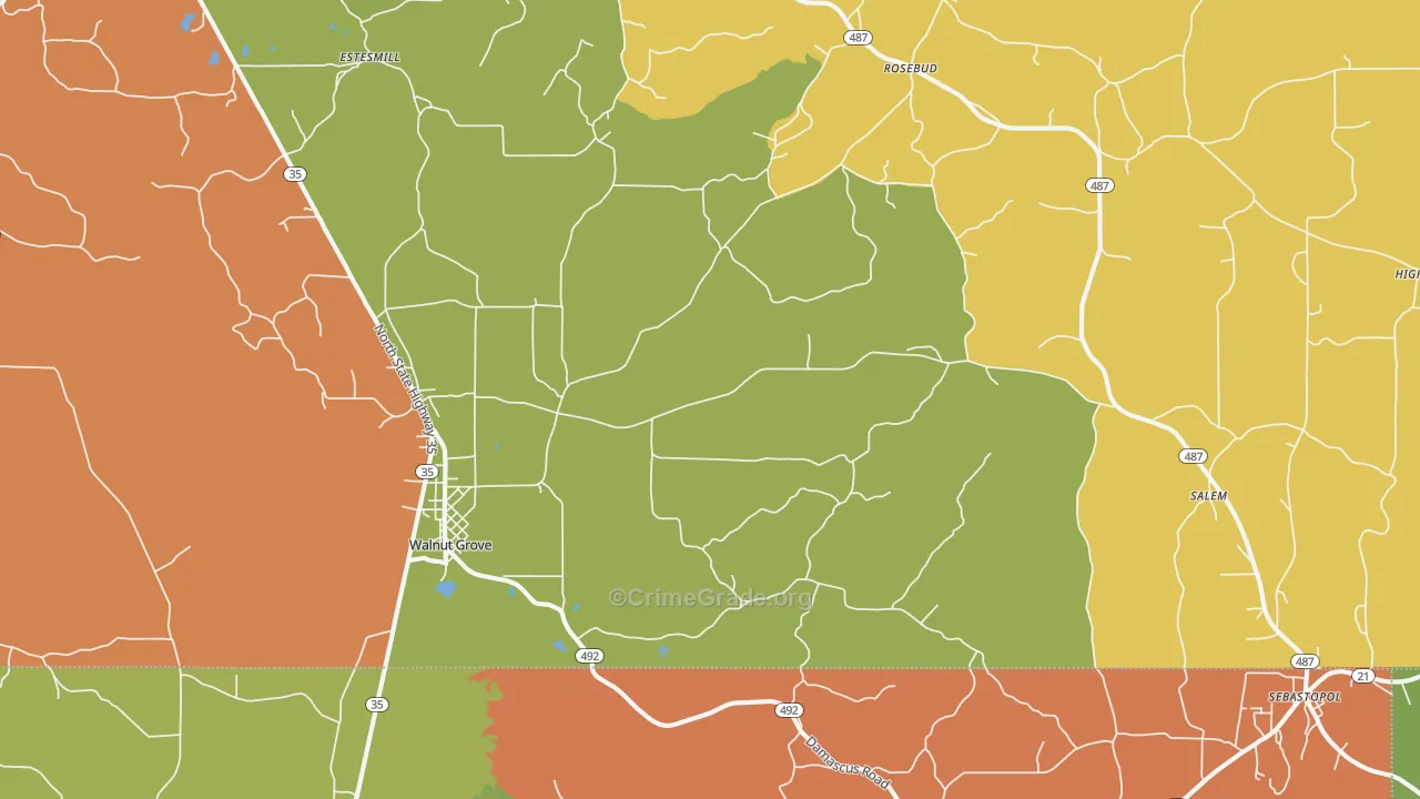 Walnut Grove, MS Map of Burglary Rates