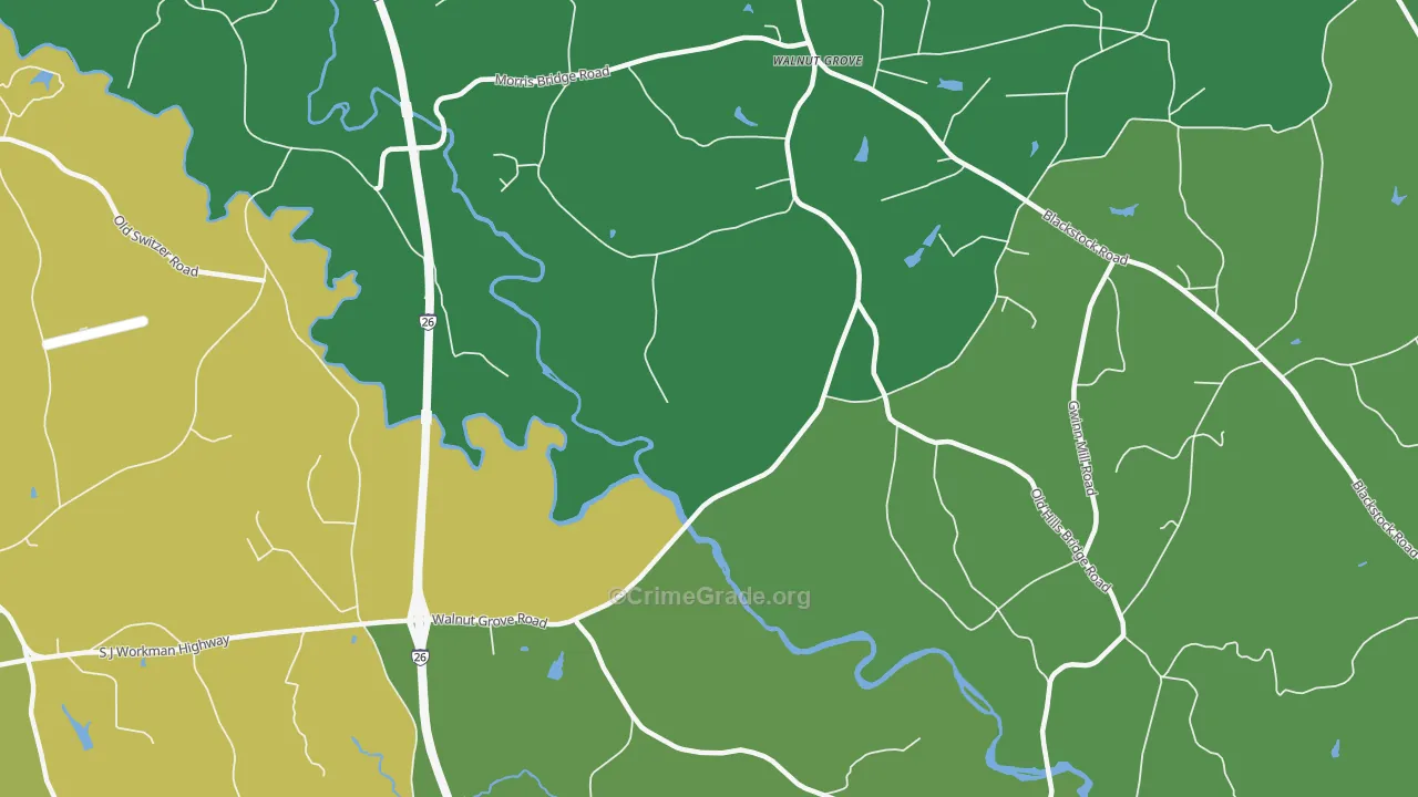 Walnut Grove, SC Map of Burglary Rates