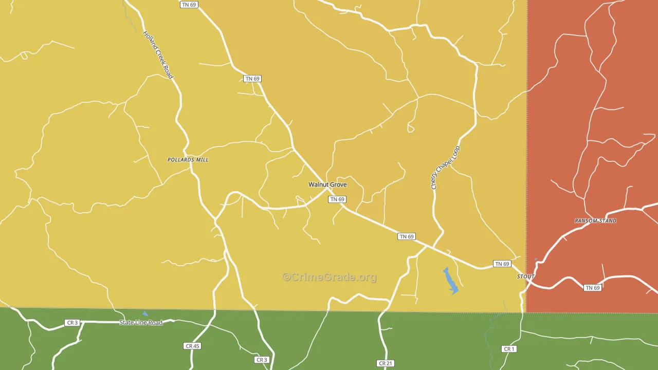 Walnut Grove, TN Map of Burglary Rates