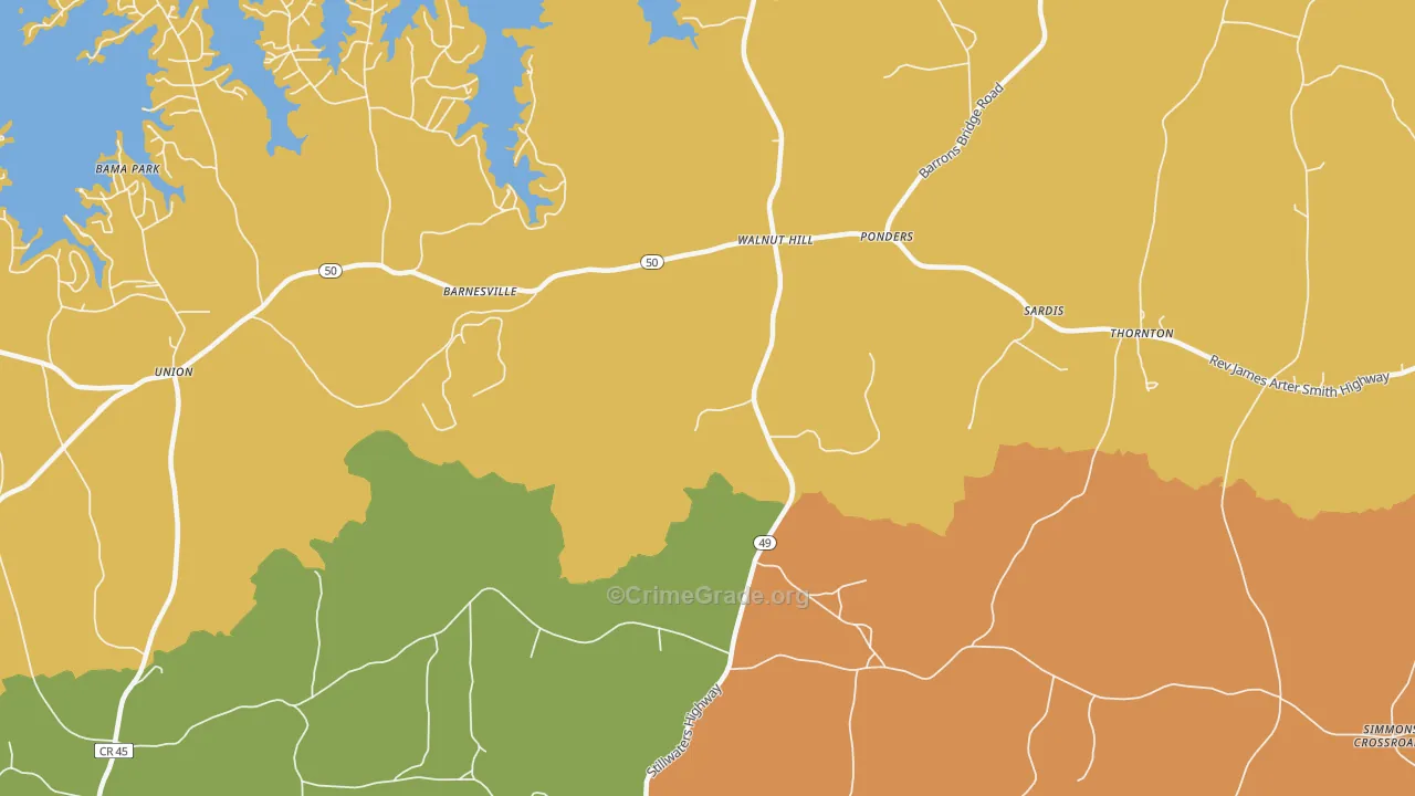 Walnut Hill, AL Map of Burglary Rates