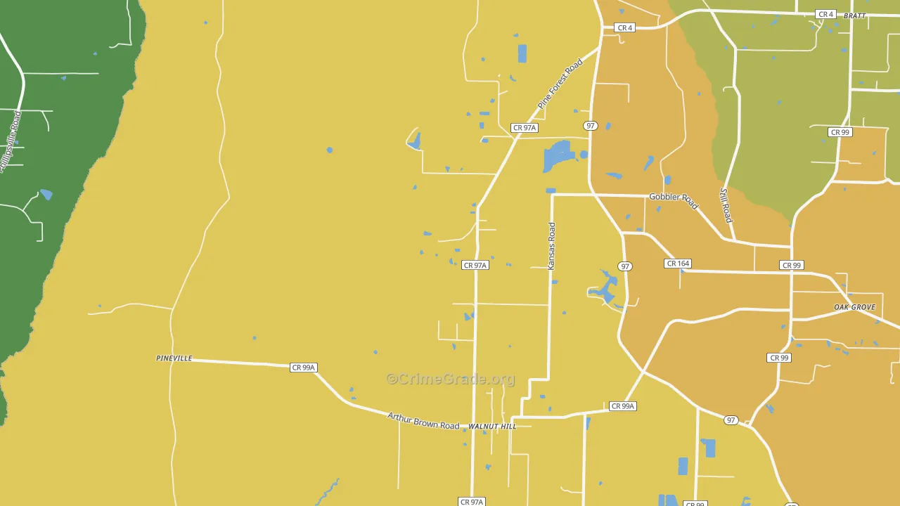 Walnut Hill, FL Map of Burglary Rates