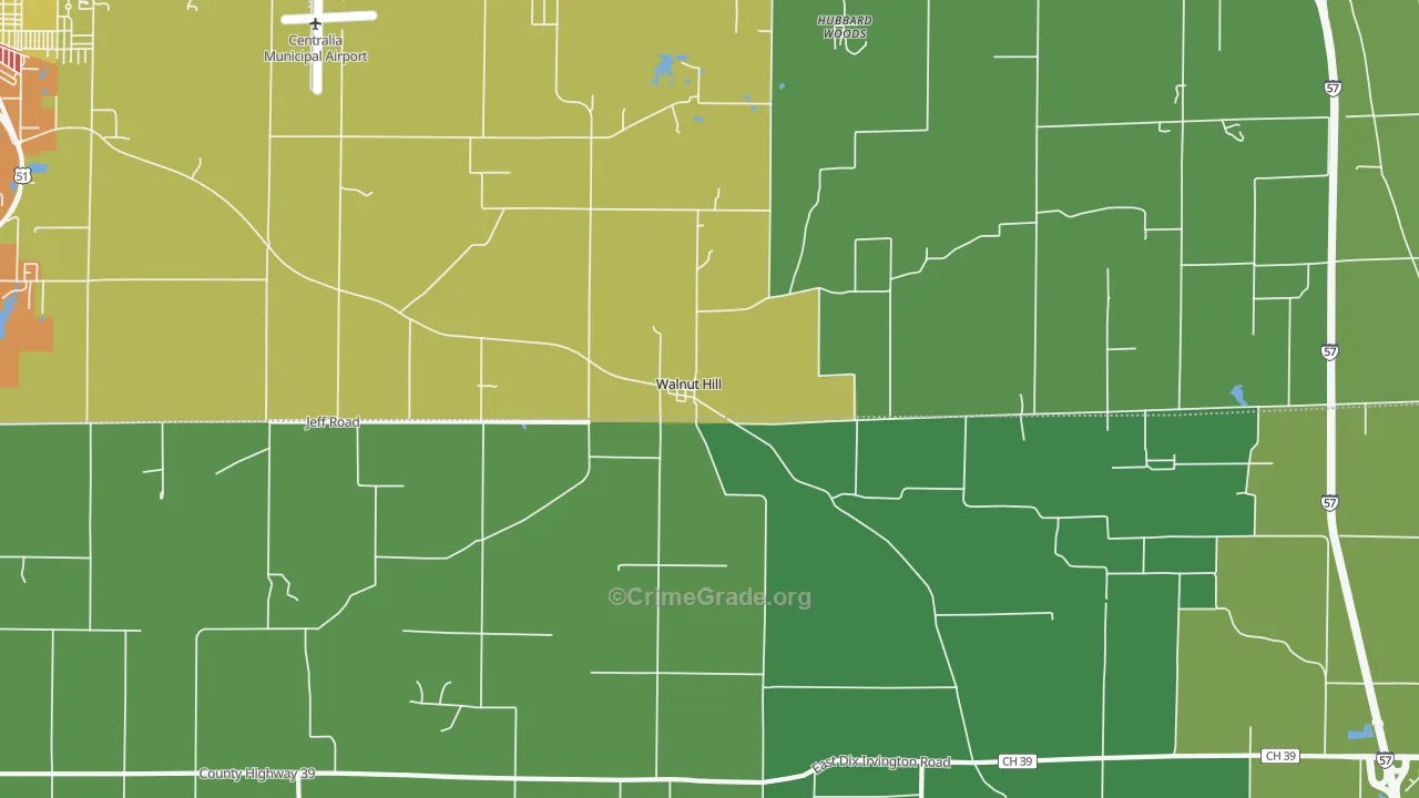 Walnut Hill, IL Map of Burglary Rates