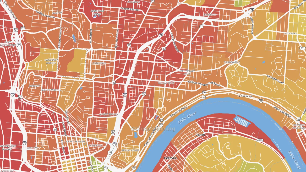 Walnut Hills, Cincinnati, OH Map of Burglary Rates