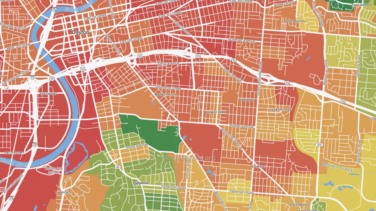 Walnut Hills-Dayton, Dayton, OH Map of Burglary Rates