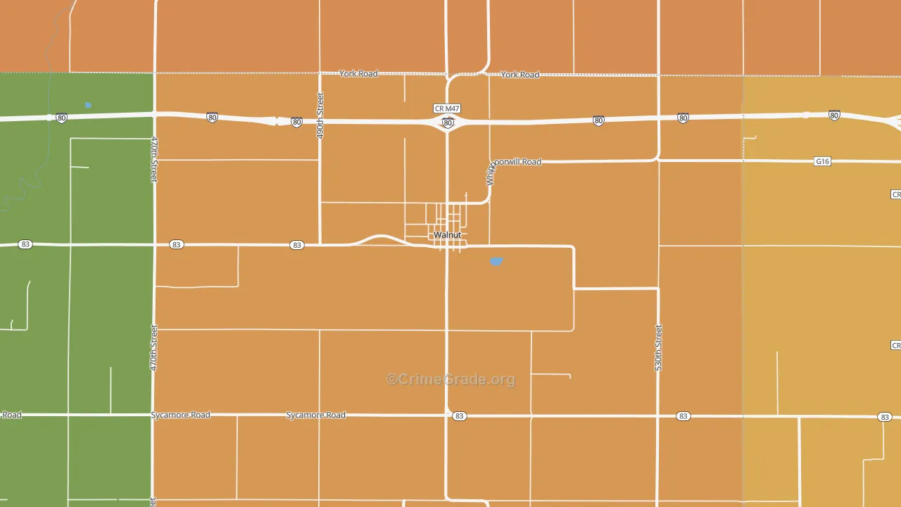 Walnut, IA Map of Burglary Rates
