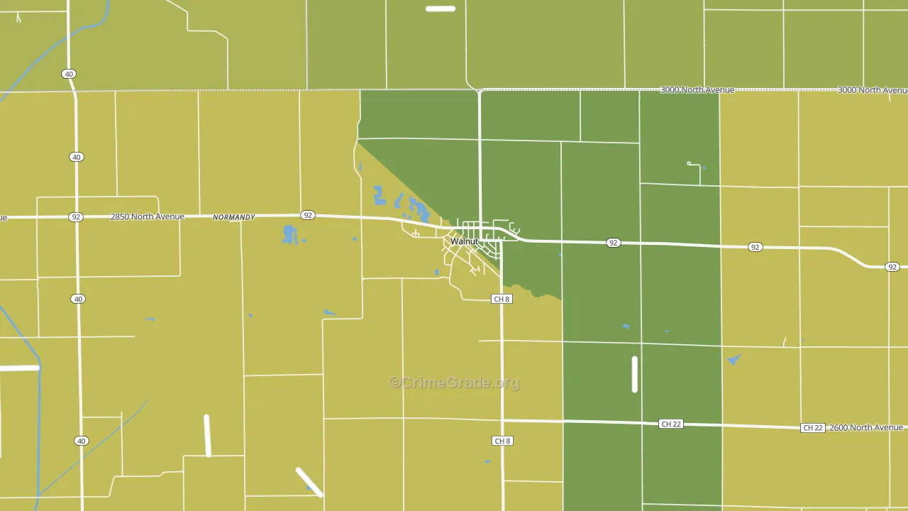 Walnut, IL Map of Burglary Rates