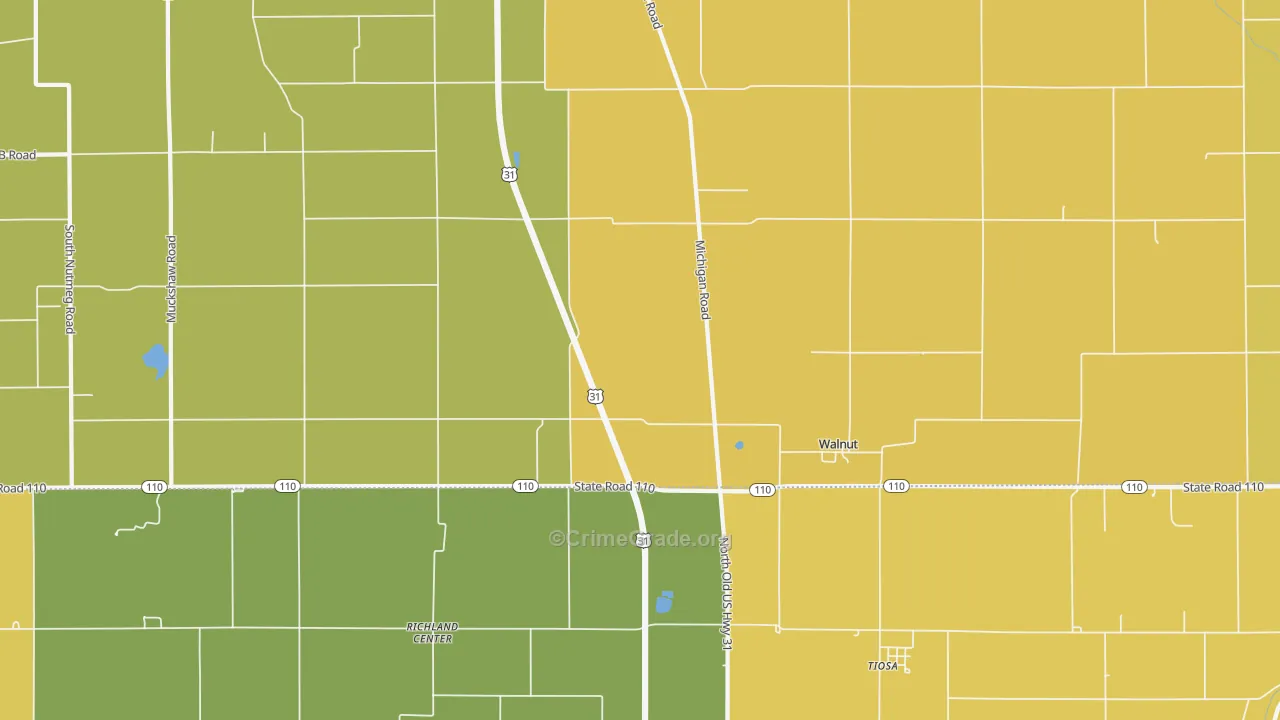 Walnut, IN Map of Burglary Rates