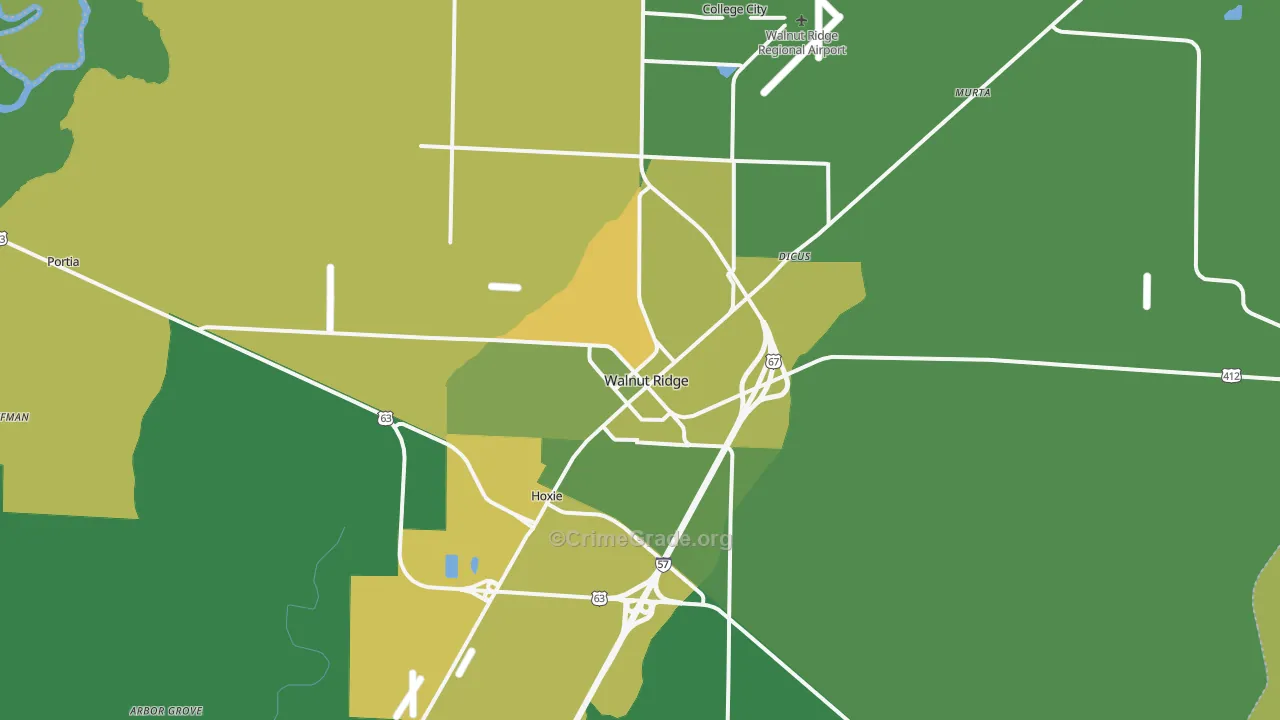 Walnut Ridge, AR Map of Burglary Rates