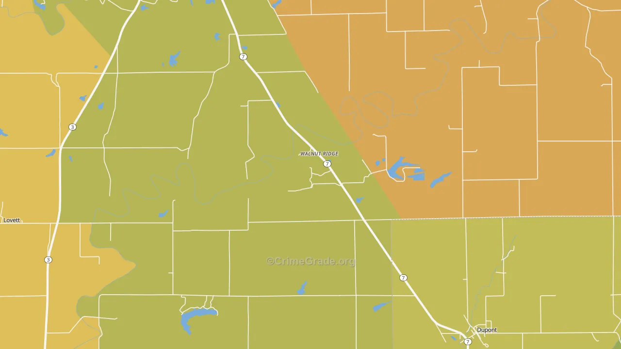 Walnut Ridge, IN Map of Burglary Rates