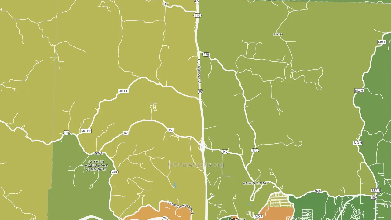 Walnut Shade, MO Map of Burglary Rates