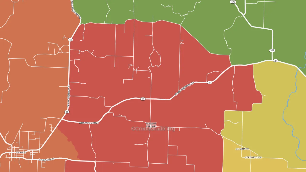 Walnut Springs, AR Map of Burglary Rates