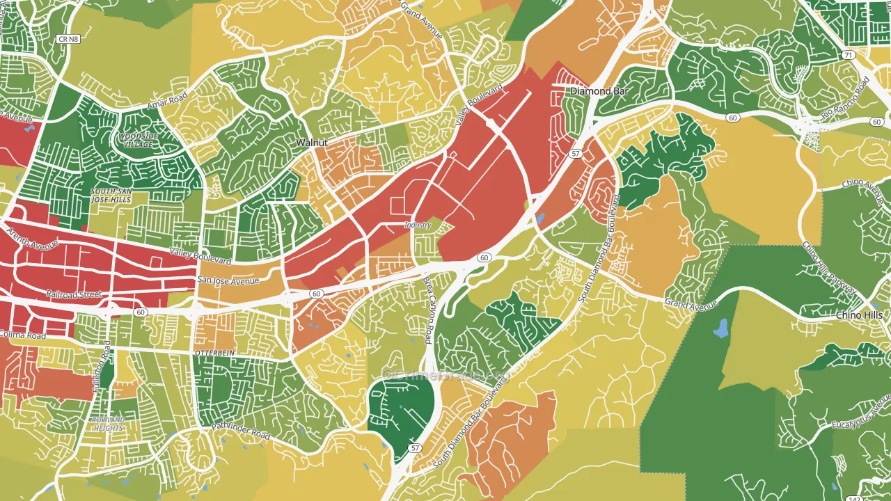 Walnut Valley, Diamond Bar, CA Map of Burglary Rates