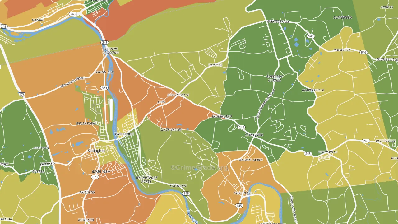 Walnutport, PA Map of Burglary Rates
