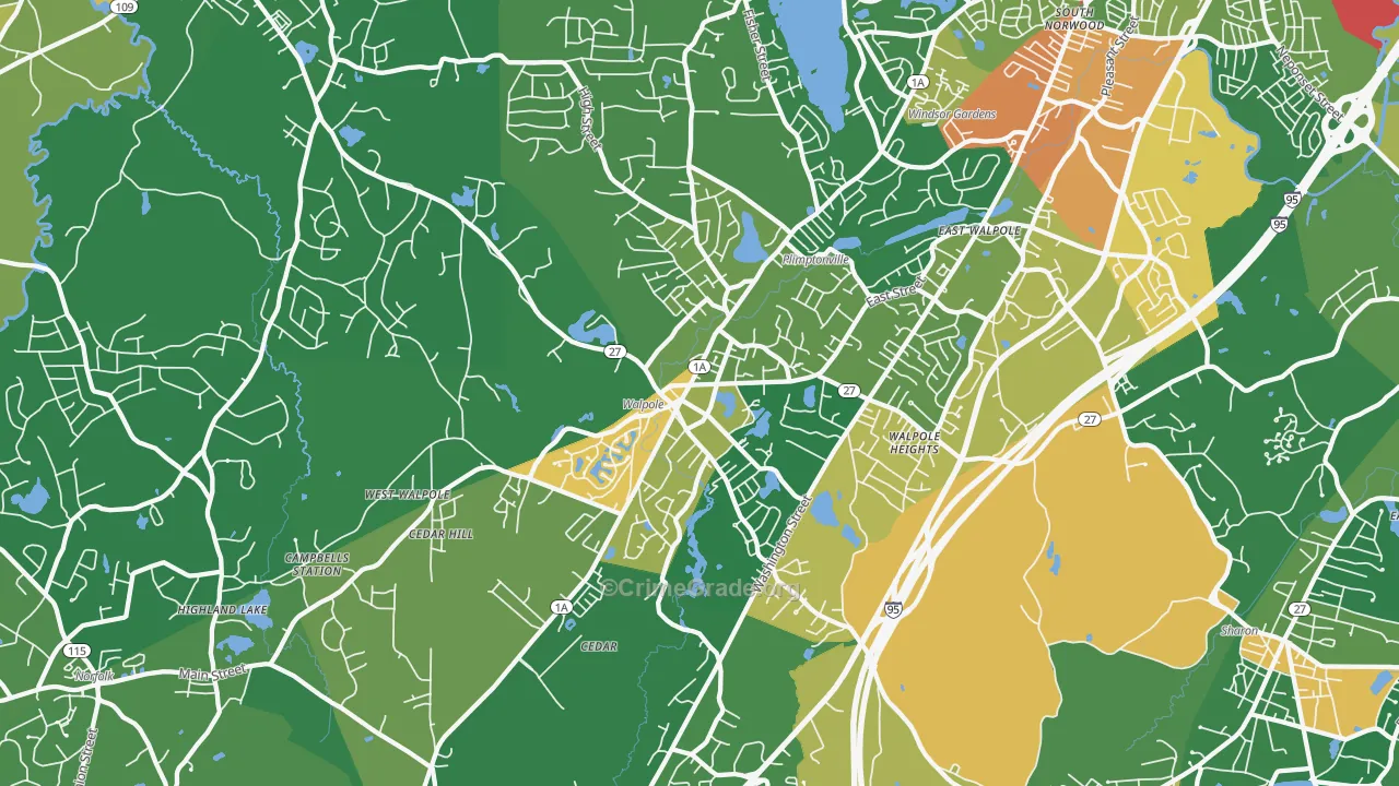 Walpole, MA Map of Burglary Rates