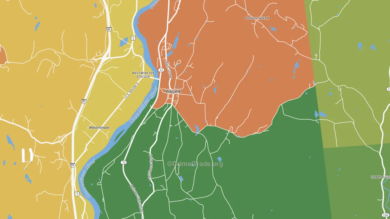 Walpole, NH Map of Burglary Rates